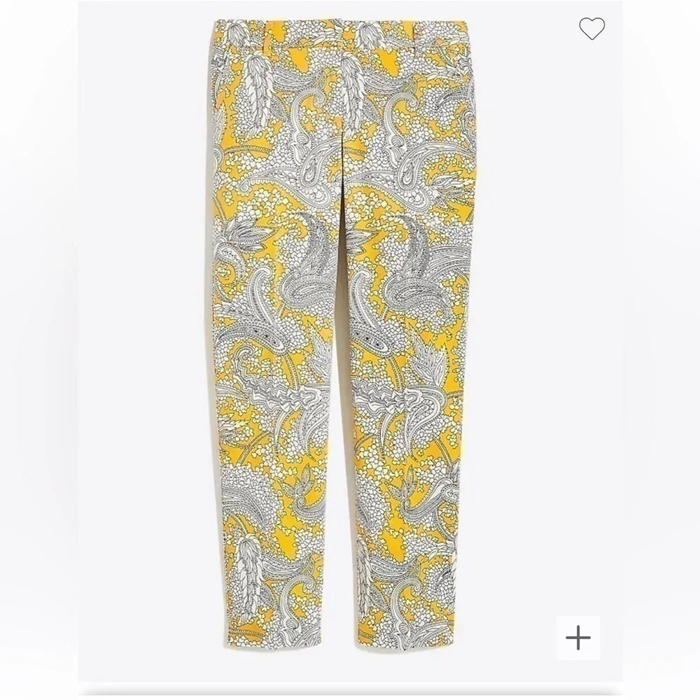 J. Crew Printed Skimmer Pant Yellow Stretch Pants Size 2 Office or Casual